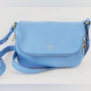 #AB025 - Fossil Preston Small Flap Crossbody Bag Crystal Blue Pebble Leather